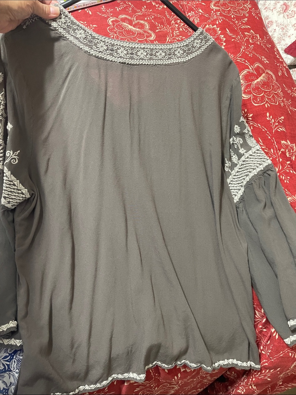 Chelsea & Theodore Charcoal Top with Cream Floral Embroidery - Picture 6 of 8